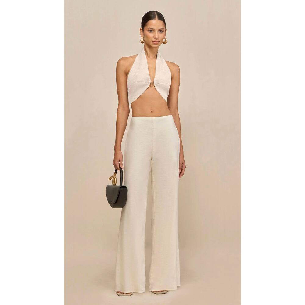 Cult Gaia Pants Small Kora in Off White Linen Wide Leg High Rise Dressy Luxury